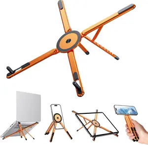 Portable Laptop Stand for Desk, Foldable Adjustable Computer Riser with Magnetic Phone Holder, Aluminum Laptop Stand for 10–16” Laptops & 4–13” Phones/Tablets,Tech Gifts