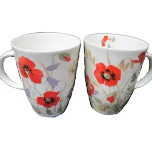 212 MAIN Roy Kirkham ER2308P2 Louise Shape Floral Ceramic Mug - English Meadow, Gift-Ready Coffee Tea Drink Cup Set of 2