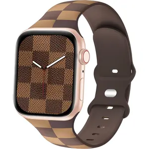 Luxury Checkered Designer  Compatible with Apple   38mm 40mm 41mm Women Men,Soft  Sport  Replacement Wristbands for iWatch Series 10 9 8 Ultra 7 6 5 4 3 2 1 SE Wearable Metal Black White replacement soft  sport  Rubber Silicone   woman  woman men