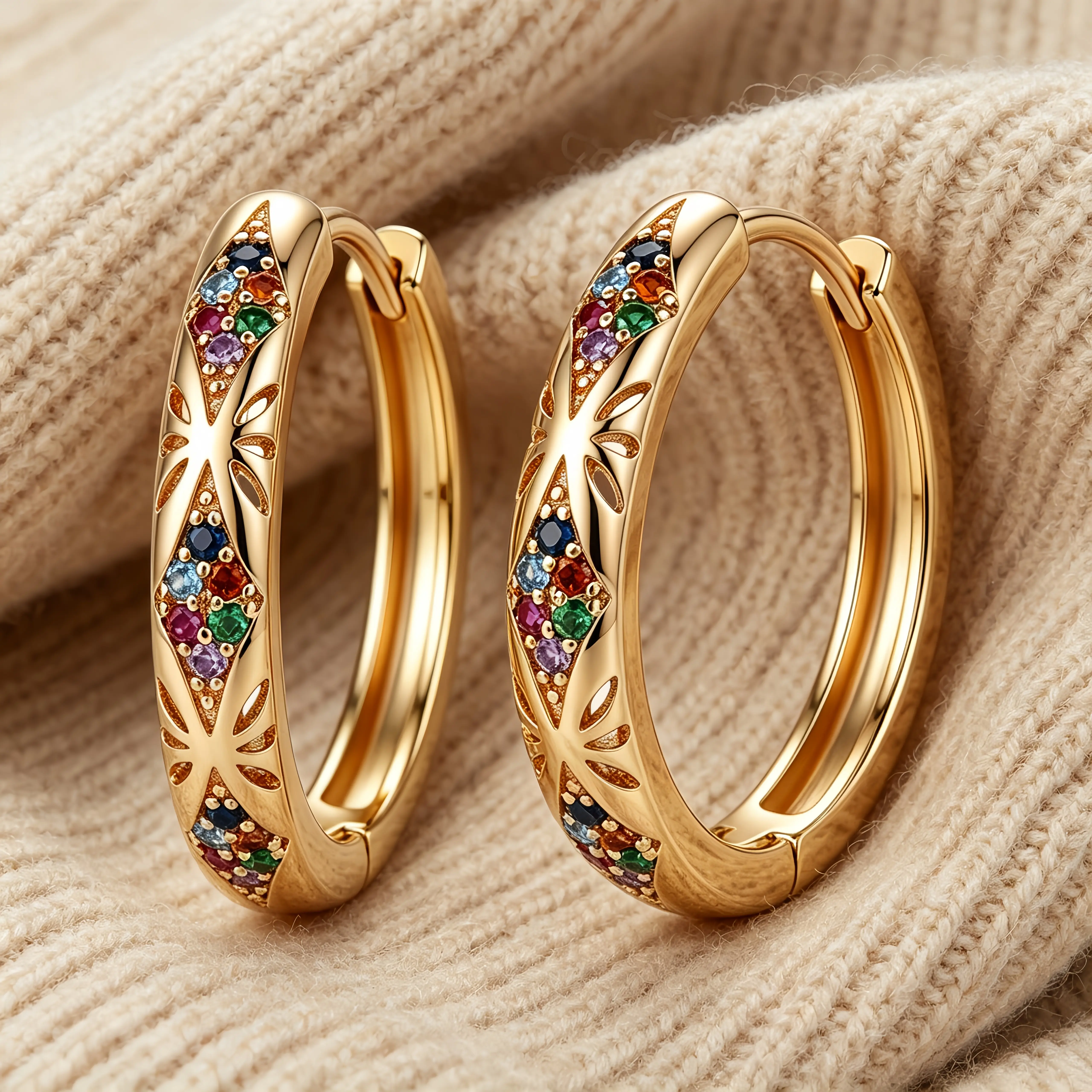 SGGUI Luxury Vintage Women Gold Earrings - A pair of Huggie Hoop Cubic Zirconia 14K Gold Plated Small Simple Hypoallergenic Everyday Jewelry,suitable for parties, weddings and daily wear.