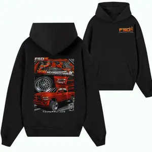 FSD Supply Co. "FSD 15" 1200 Horsepower Hoodie – Black Heavyweight Streetwear featuring Bold Red RAM Engine Detail & Performance Truck Collage