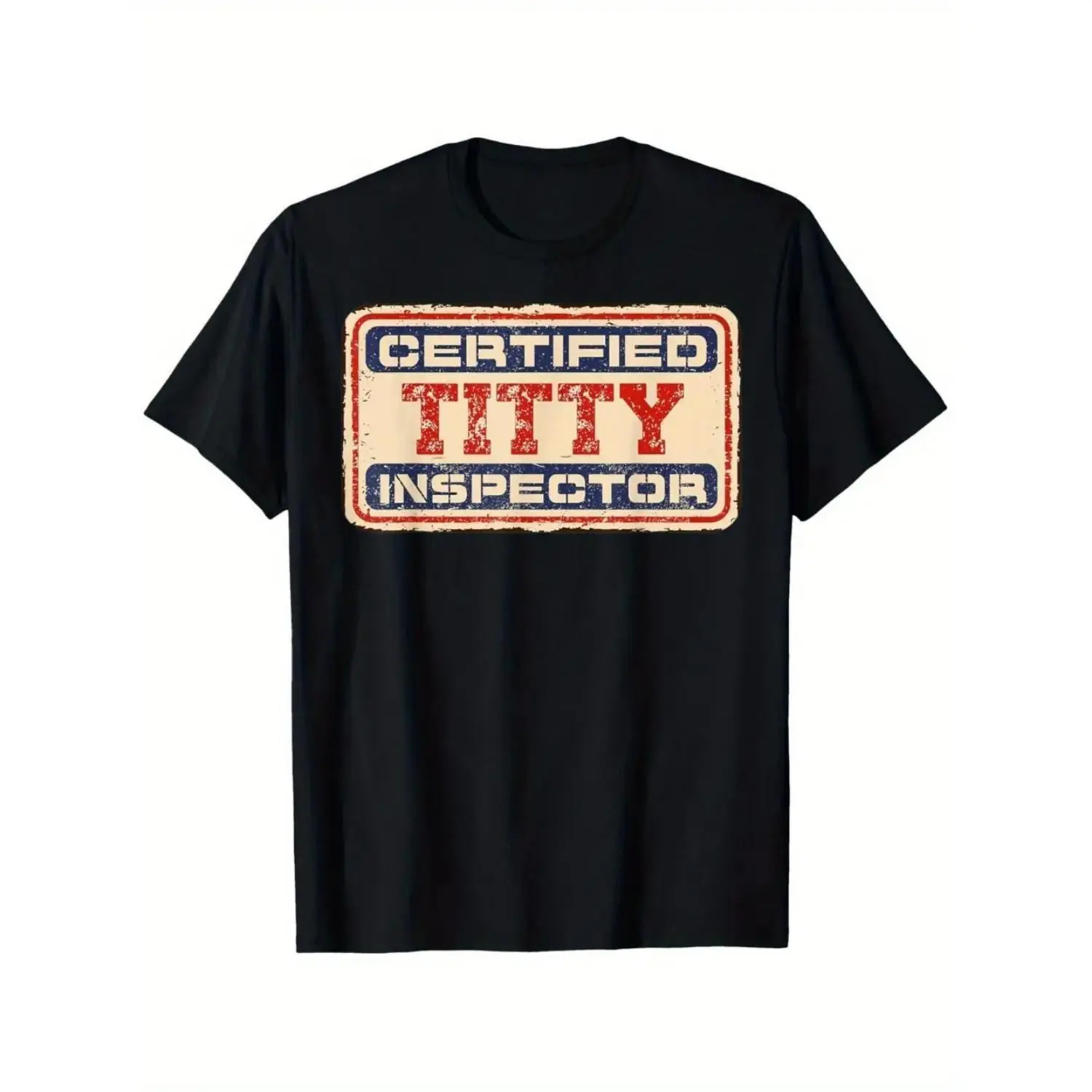 Lady's Short-Sleeve Round Neck Streetwear T-Shirt, Certified Titty Inspector Graphic Tee, Vintage Distressed Print Casual Top for Gifting