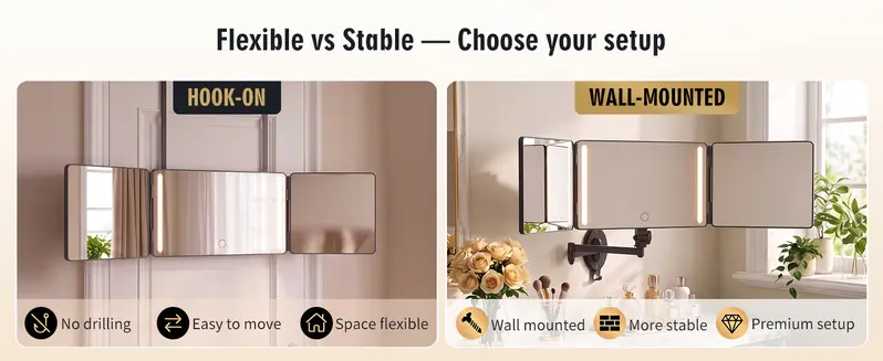 Umitec Adjustable 3-Way LED Mirror - Adjustable Portable Trifold Vanity Mirror for Shaving, Grooming, Cool Gifts for Adults, Christmas Gifts for Husband Umitec Adjustable 3-Way LED Mirror - Adjustable Portable Trifold Vanity Mirror for Shaving, Grooming, Cool Gifts for Adults, Christmas Gifts for Husband