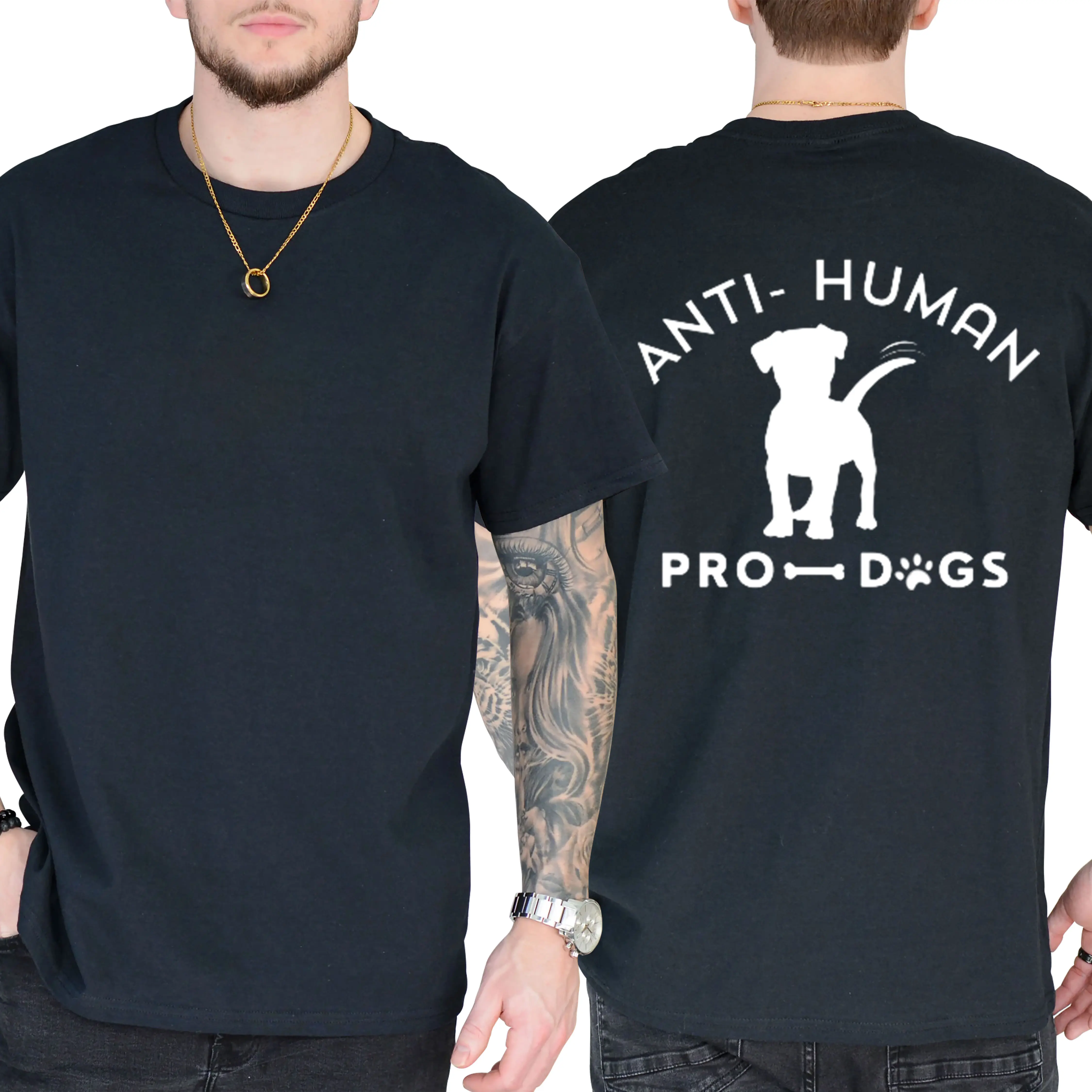 Anti-Human Pro Dog T-Shirt, Short Sleeve Printed Graphic Shirt, Daily Casual Cotton Menswear