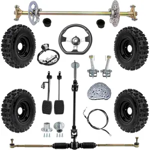 29" Complete Go Kart Rear Live Axle Kit with 4.10-6 Wheels Tires, Go Cart Steering Kit, Brake Assembly, Steering Spindle 3 Stud Wheel Hubs for DIY Drift Trike, ATV, Quad, Buggy