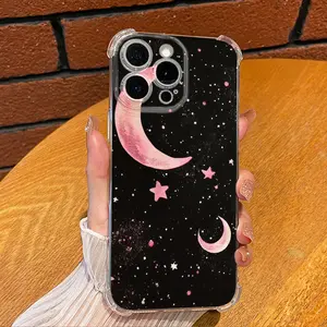 pink moon phone case Unbreakable 4 Corner Bumper CaseZTOFERA for iPhone 15 Case Clear Tie Aesthetic Phone Case,Transparent Trendy Slim Soft Shockproof Protective Phone Cover for Women Girls,White