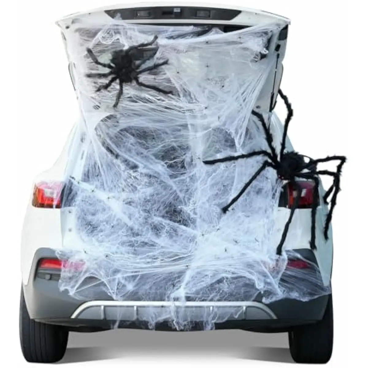 Trunk Or Treat Car Decorations Kit for SUV Outdoor Halloween Stretch Spider Web Decor, Haunted House Door Archway Entryway Dot Glue