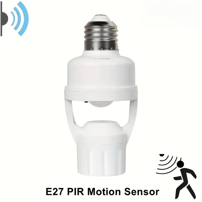Motion Sensor E27 Light Socket Converter, Adjustable Delay Time Switch, Color Temperature Control, Base, Home Use Bulb Adapter