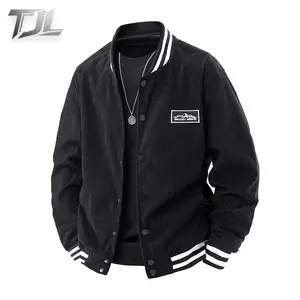 TJL Men's Dreamy Dublin Corduroy Baseball Jacket - Classic Black Varsity Bomber with Ribbed Trim, Casual Streetwear Style Menswear Soft, Athletic Coats for Day Dress - Hem