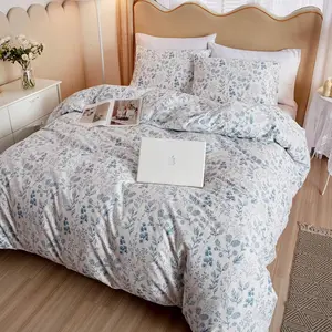 Floral Bedding Set, King Size, Blue Plant Design, Soft Country Style Duvet Cover & Pillowcases (no Pillows), All Seasons, Decorative Bedsheet Sets