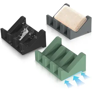 Silicone Self Draining Soap Holder Set, 3 Soap Dishes for Bar Soap, Drying to Keep Soap Clean