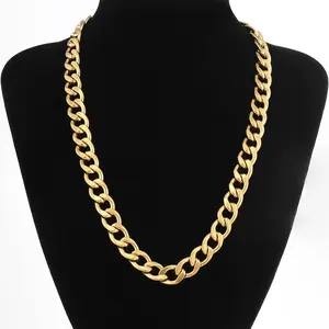 Gold chain necklace, 6MM-22 inches, luxurious gold appearance, realistic feel, solid 18K gold-plated chain, fake necklace, suitable for parties and dances