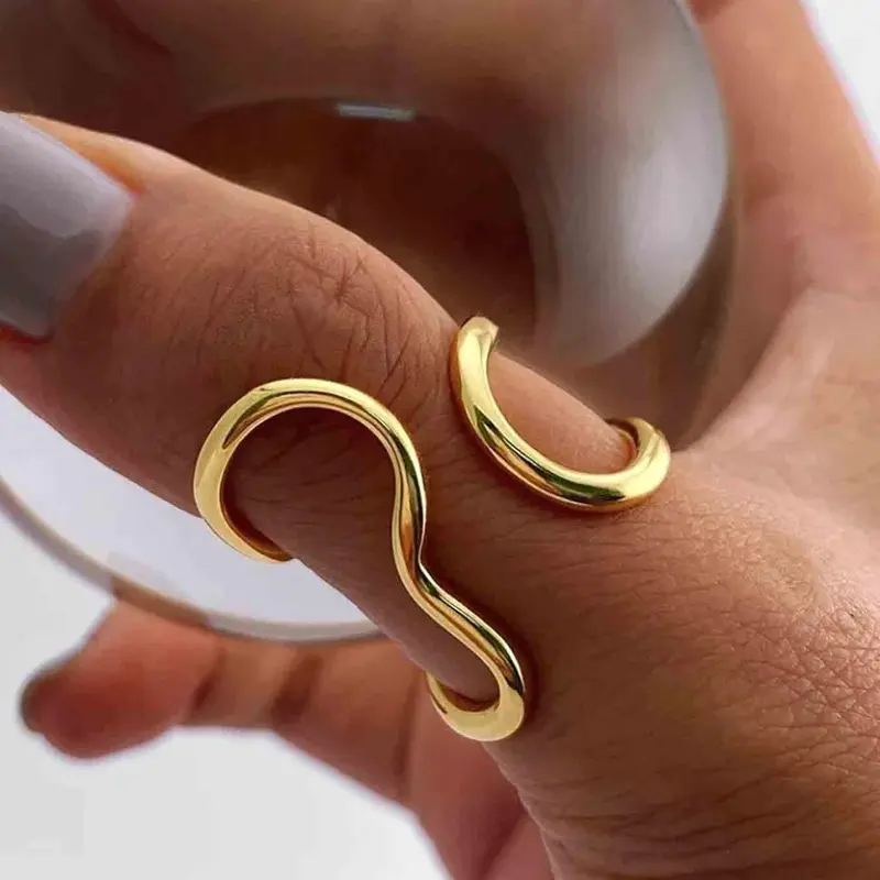 Women's Stainless Steel Open Ring, Dainty Stackable Finger Rings, Irregular Line Design, Simple Daily Commute Accessory, Versatile Geometric Women's Jewelry, Dainty Stacking Rings