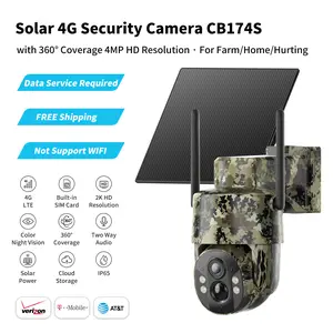 4G Solar Powered Camouflage Security Camera CB174S, 4MP HD Color Night Vision, No WiFi Outdoor Camera for Farm/Home with IP65 Waterproof, Data Service Supported