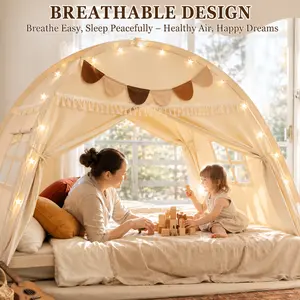 Toddler Bed Canopy Teepee Tent Indoor Play Privacy Sleeping Tent with Light Decor trampoline camping essentials