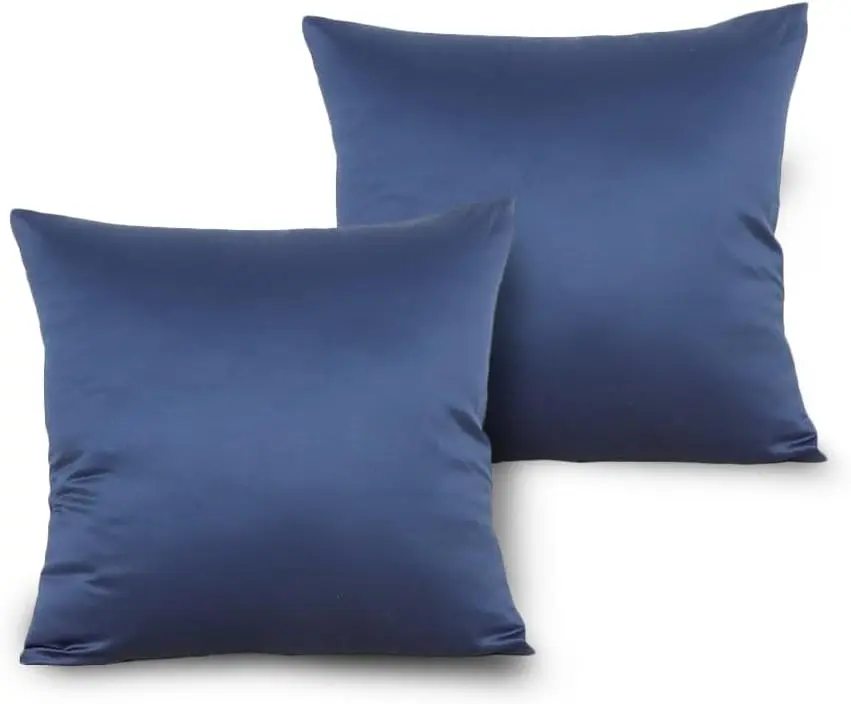 Square Pillowcases with Zipper Navy 18x18 Pillow Cover, Satin Decorative Throw Pillow Covers for Couch,Sofa,Bedroom, 2 Pack