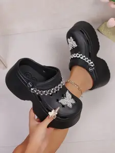 Women's Platform Sandals, Butterfly Metal-Style Punk Handmade Shoes, Soft-Sole Two-Way Garden Beach Footwear, Breathable Perforated Design, Fashionable Platform Sandals