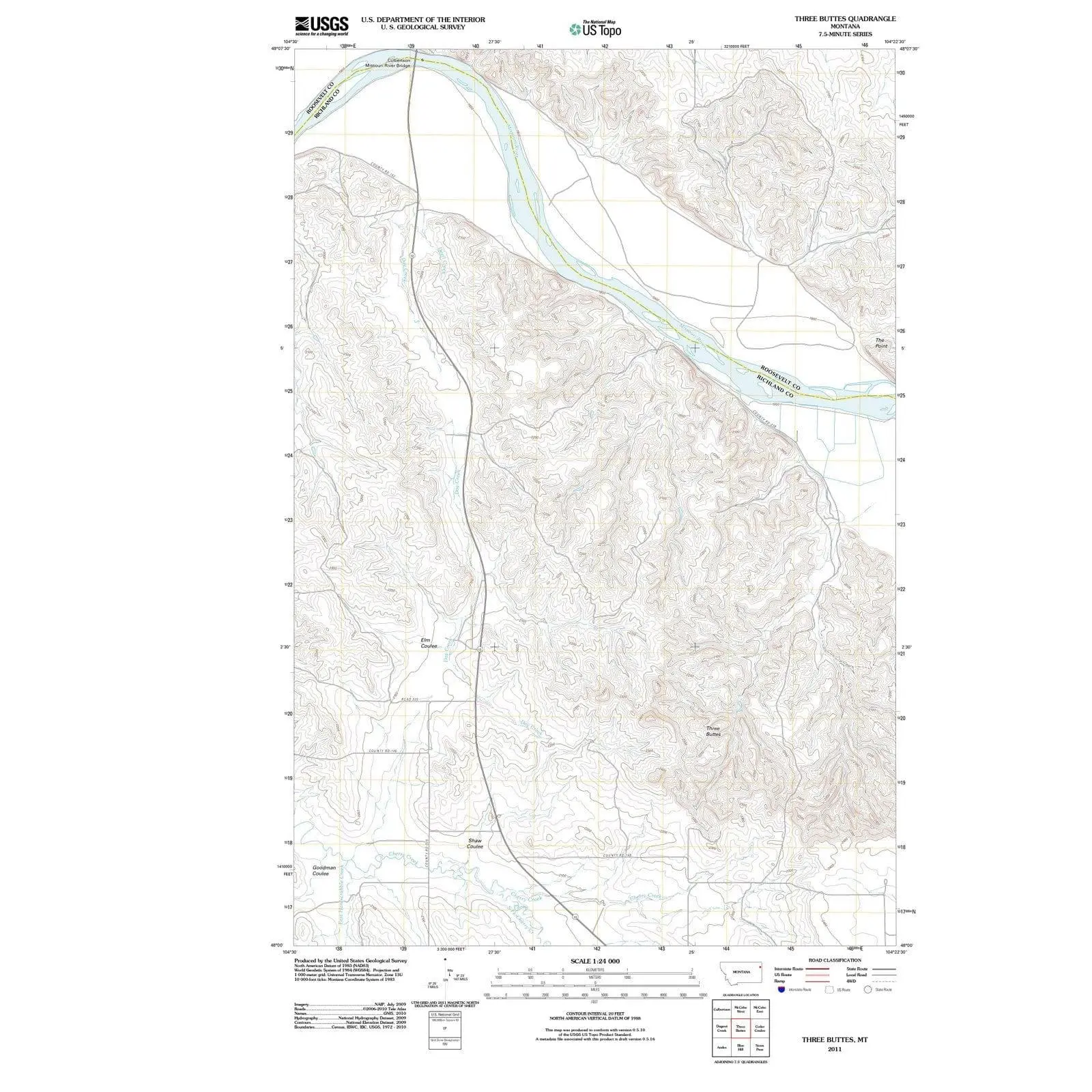 Three Buttes Montana USGS Topographic Quadrangle Map, 2011, 1:24000