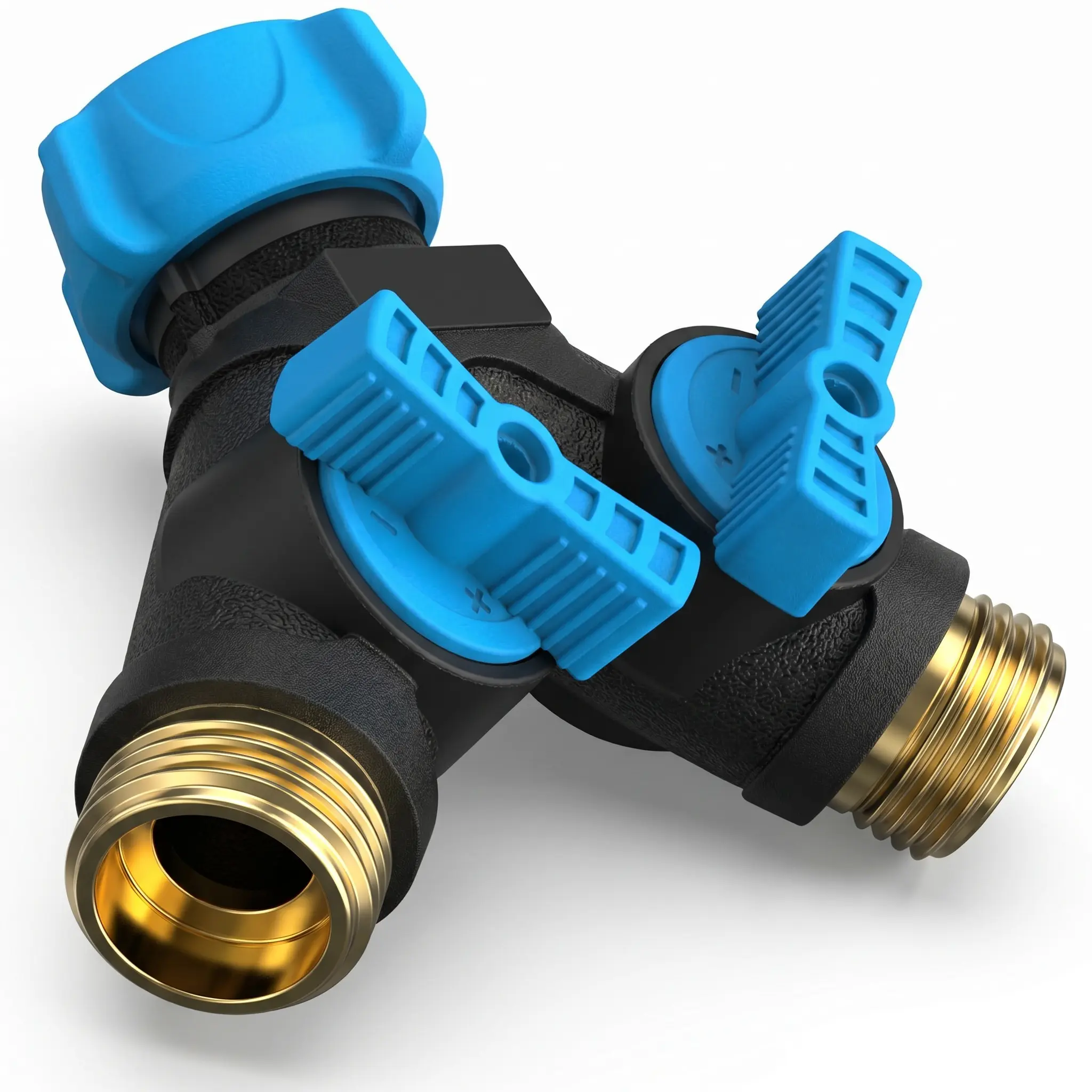 RELHOST Heavy Duty 2-Way Garden Hose Splitter - Solid Brass Thread Connector, Comfortable Grips, Independent Dual Shut-Off Valves, Leak-Proof High-Pressure Outdoor Multi-Function Tap Connector Watering Equipment for Lawn, Car Wash, Vegetable Garden