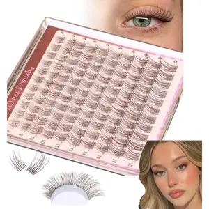 C Curly Dark Brown Wispy Lash Clusters, Invisible Band Natural DIY Individual Eyelash Extensions, Fluffy Seamless Brown Lash Extensions for Daily Natural Makeup