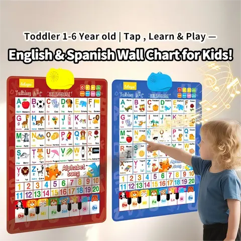 Unisex Kids' Bilingual English-Spanish Music Alphabet & Numbers Indoor Wall Chart - Interactive 3-4 Years Early Learners Tool, Homeschool Supplies, Classroom Resource to Enhance Language Skills