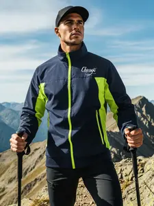 Men's Sport Colorblock Jacket,Chicago Printed Jacket,All-Season Running Warm-Up Outerwear, Lightweight Windproof Design, Zipper Pocket Features