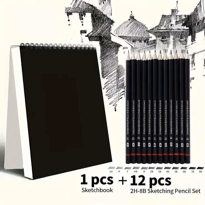 Art Supplies Set, Drawing Kit, Drawing Tools, Spiral Bound Sketchbook + 2h-8b Pencils, Art Sketchbooks, Acid-Free Drawing Paper, Ideal Gift for Artists & Beginners, Perfect Christmas Present