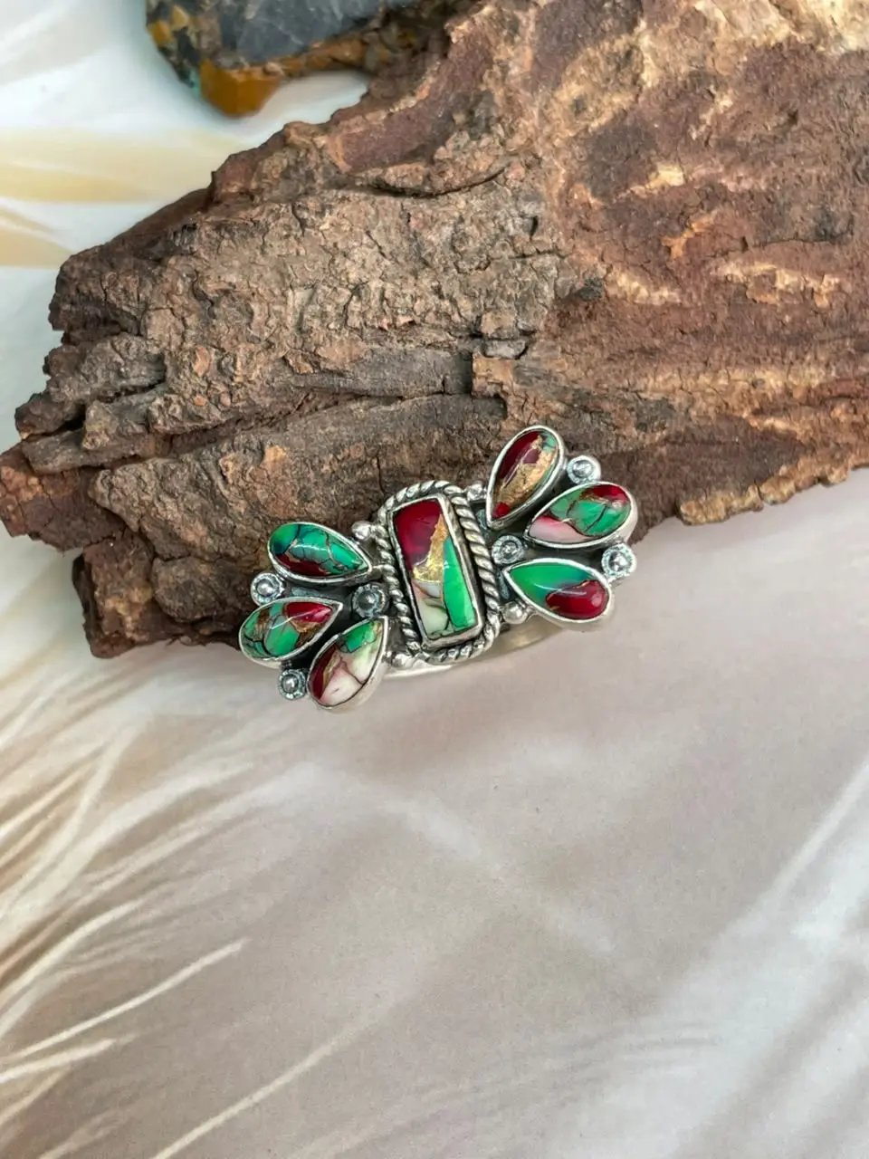 Handmade Sterling Silver Christmas Dahlia Collection: Adjustable Ring Signed Nizhoni