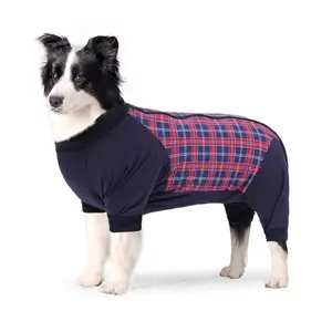 Dog Recovery Suit, Abdominal Wound After Surgery Wear, Anti Licking Bodysuit with Zipper, E-Collar & Cone Alternatives, Plaid Dog Spay Surgical Onesie Prevent Shedding