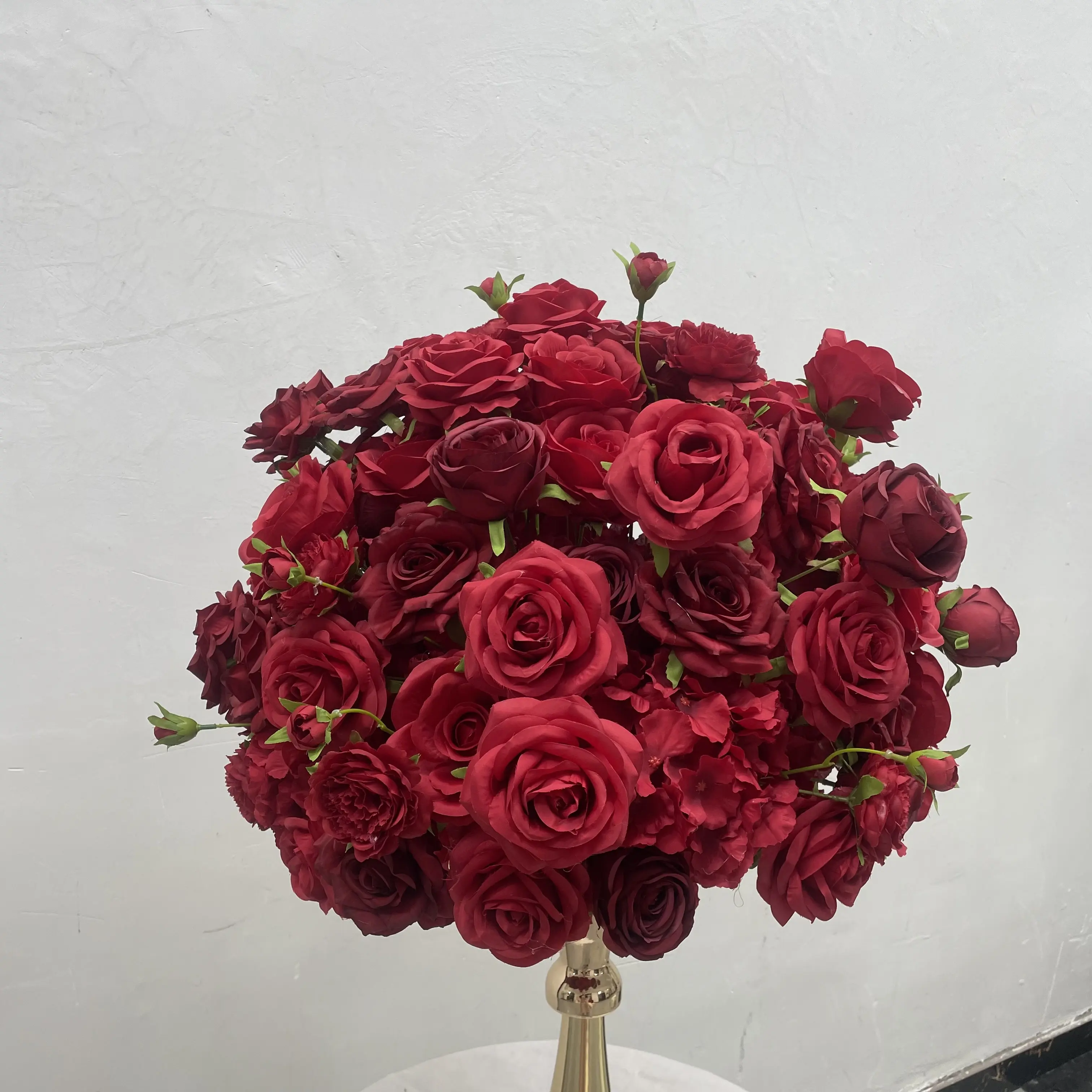 Indoor Event Floral Centerpiece Premium Burgundy Red Silk Flower Ball Artificial Table Top Flower Decor For Wedding Reception Bridal Shower Engagement Anniversary Banquet Hotel Reusable Vintage Romantic Table Floral Ball Ornament