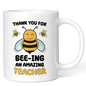 Teacher Coffee Mug, Bee Gift, Thank You Teacher Quote, Birthday & Christmas Gifts, Unique Coffee Cup Design, Ideal for Teachers