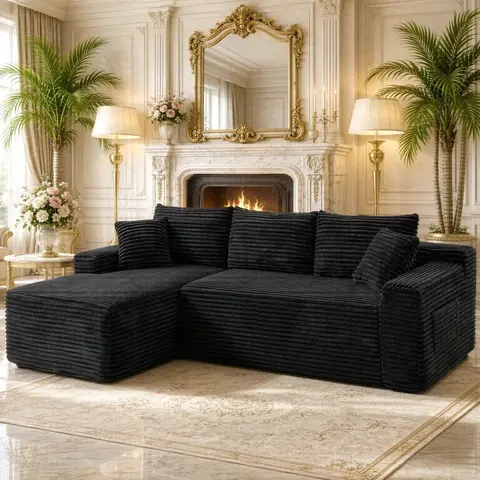 94.5" Sectional Sofa Couch Cloud Modular Couches with L-Shape Chaise,Modern Boneless Sofa for Living Room,Deep Seat Corner Couch,No Assembly Required, Corduroy Fabric