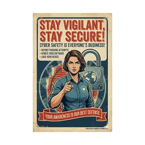 Cyber Security Awareness Poster - Stay Vigilant Stay Secure - Vintage Propaganda IT Office Wall Art Training