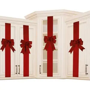 4 PCS Cabinet Door Festive Ribbons and Bows Decoration for Christmas Gift Holidays Red 9" Bow 52" from Top Polyester 3-1/2"W x 76-3/4"L