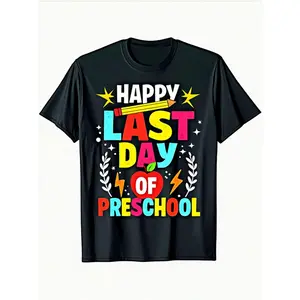 Preschool Graduation T-Shirt for Boys & Girls - 100% Cotton Short Sleeve Crew Neck Tee with Last Day of Preschool Print - Preschool Teacher Outfit, Easter, Father's/Mother's Day Gift - 's First Milestone Celebration Apparel  (3-13Y)