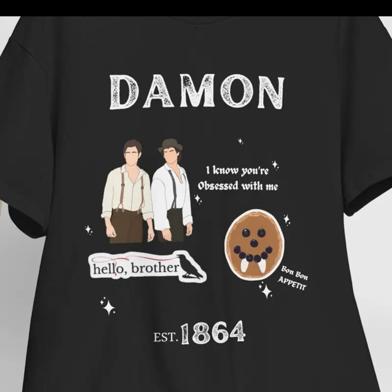 Damon Salvatore Tee with Highlights of him The Vampire Diaries Damon Trending T-Shirt Unique Popular Tee for Fans
