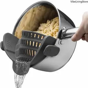 1 Pack Adjustable Clip On Pot Strainer, Universal Fit for Most Pots Pans Bowls, Food Grade Hands-Free Kitchen Colander for Pasta Noodles Vegetables Home Cooking