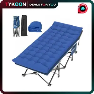 Folding Camping Cot W/Mat for Adults, Heavy Duty Outdoor Bed with Carry Bag,1200 D Layer Oxford Travel Camp Cots