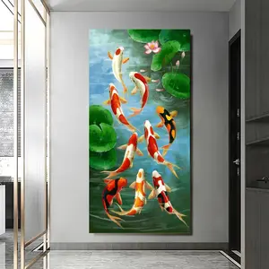 Koi Fish Pattern Unframed Painting, 1 Count Modern Wall Art Canvas Painting, Wall Decor for Home Living Room Bedroom Study Room