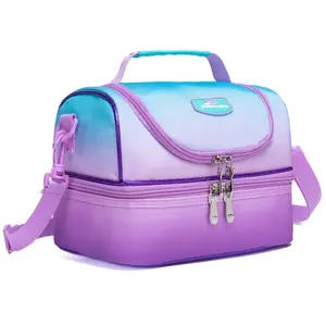 Children's Gradient Color Insulated Double-Layer Lunch Bag with Adjustable Shoulder Strap for School Office Travel Work Non-Food Contact Birthday Gifts outdoorfun