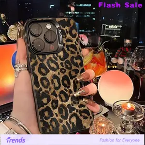 Black Luxury Leopard Print New TPU Anti-Drop Design Metal Button Precision Cutout Cheetah Pattern Creative Fashion High-End Phone Case for iPhone 14 15 Pro Max 11 12 13 SE 7 8 Plus X XR XS MAX, Soft Shockproof Protective Cover Protection Protector