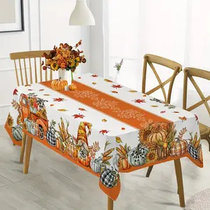 Autumn Pumpkin Sunflower Truck Tablecloth – Orange Fall Maple Leaf Table Cover for Thanksgiving, Harvest Party & Home Decor