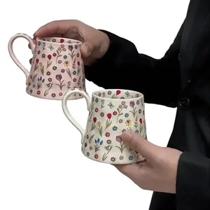 Floral Pattern Coffee Mug, Large Capacity Ceramic Cup, Hand Painted Coffee Cup, Drinking Cup for Home Office Use, Drinkware, Ceramic Tea Cup
