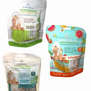 3-Pack Make-Up Removing Individually Wrapped with Coconut Extract Vitamin C & Cucumber Extract for Gentle Cleansing hydro beauty 25-Count each, 75 count Set