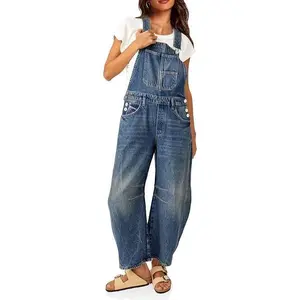 Imily Bela Womens Denim Bib Overalls Barrel Leg Adjustable Strap Jean Pants Jumpsuits with Pockets