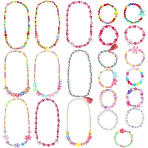 22 Pcs Toddler Costume Jewelry Gift Princess Necklace Bracelet Set Girls Play Jewelry Kit Necklace Bracelet for Kids Play Dress Up
