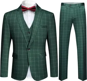 Mens 3-Piece Plaid Suit Slim Set Modern Fit Jacket Casual Tux perfect Blazer Vest Pants Groom men