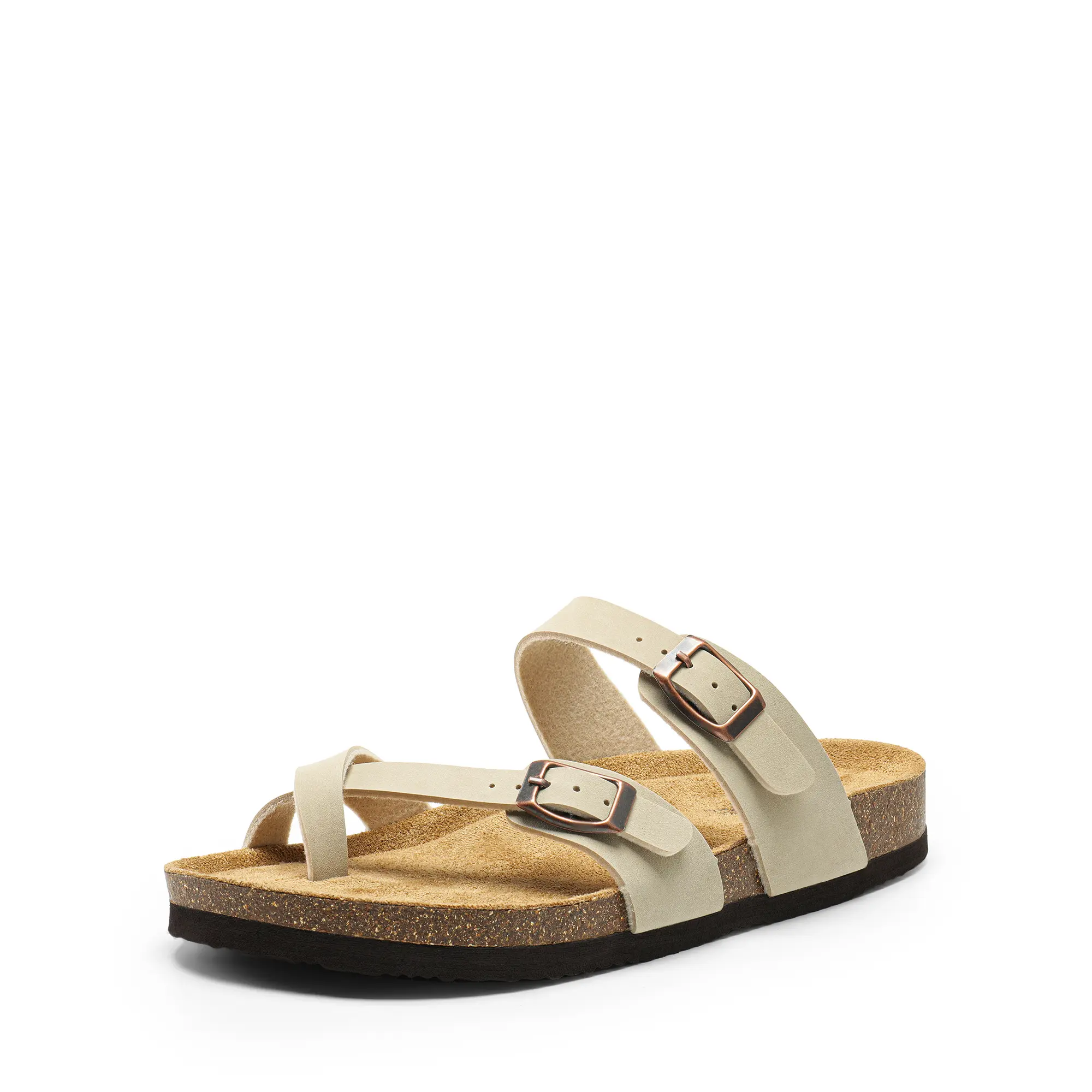 Dream Pairs Women's Thong Slide Sandals with Toe Loop, Cork Footbed Wedge with Double Buckles for Plush Comfort and Arch Support, Soft Bottom Sandals, Sandals Women