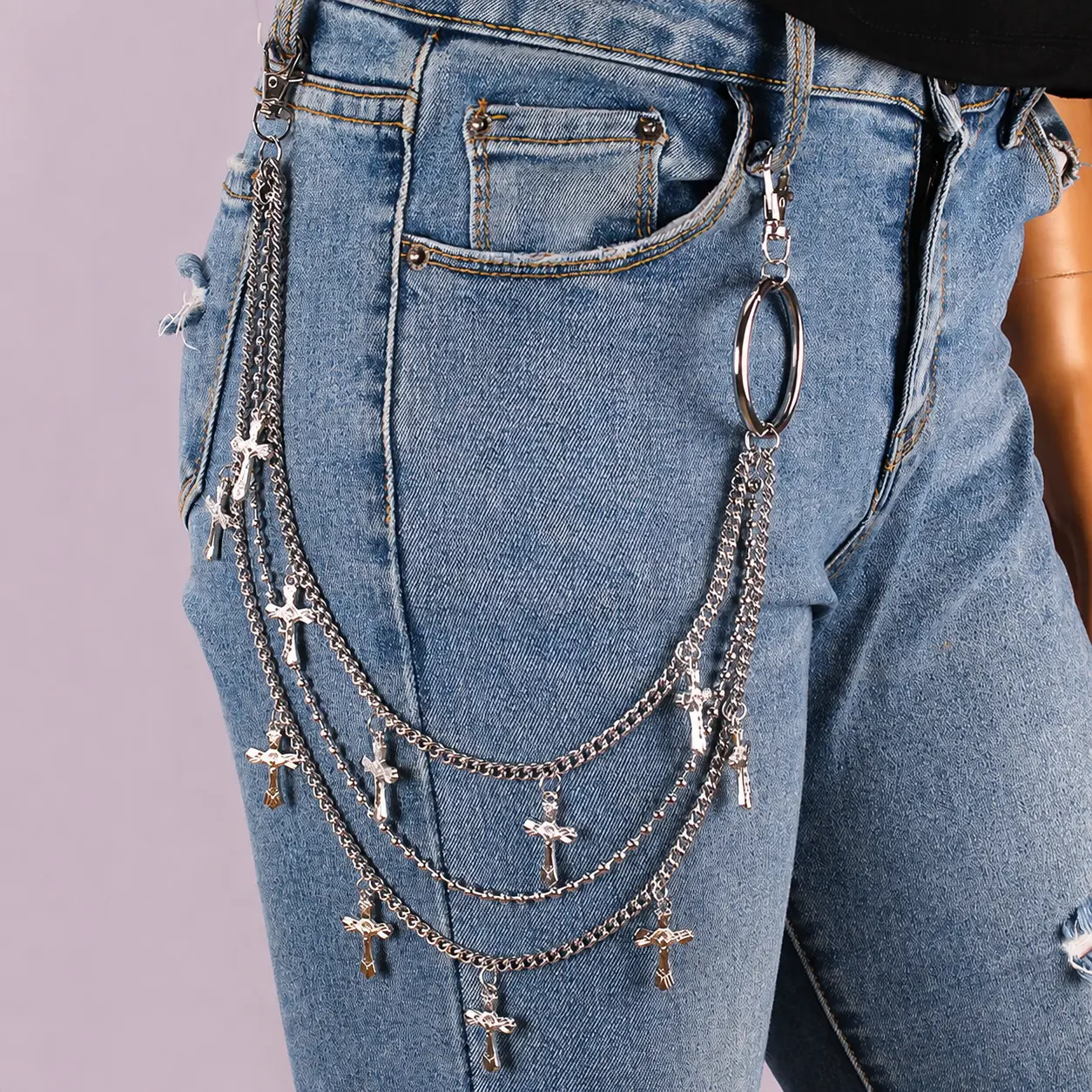 Vintage Cross Pants Chain Wallet, Hip Hop Punk Denim Jeans Chain, Pocket Chain Men Keychain, Bag Holder Unisex Accessory