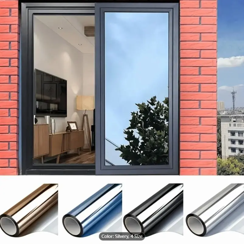 One-Way Privacy Window Film - Sun Blocking, Blocking & Heat Control Static Cling Film, Energy Saving Anti-Glare Reflective Coating No Glue- Easy Install For Home Office Hotel. Anti-Peeping | Glare Reduction Film | Reflective Glass Film(23.6''x118'')